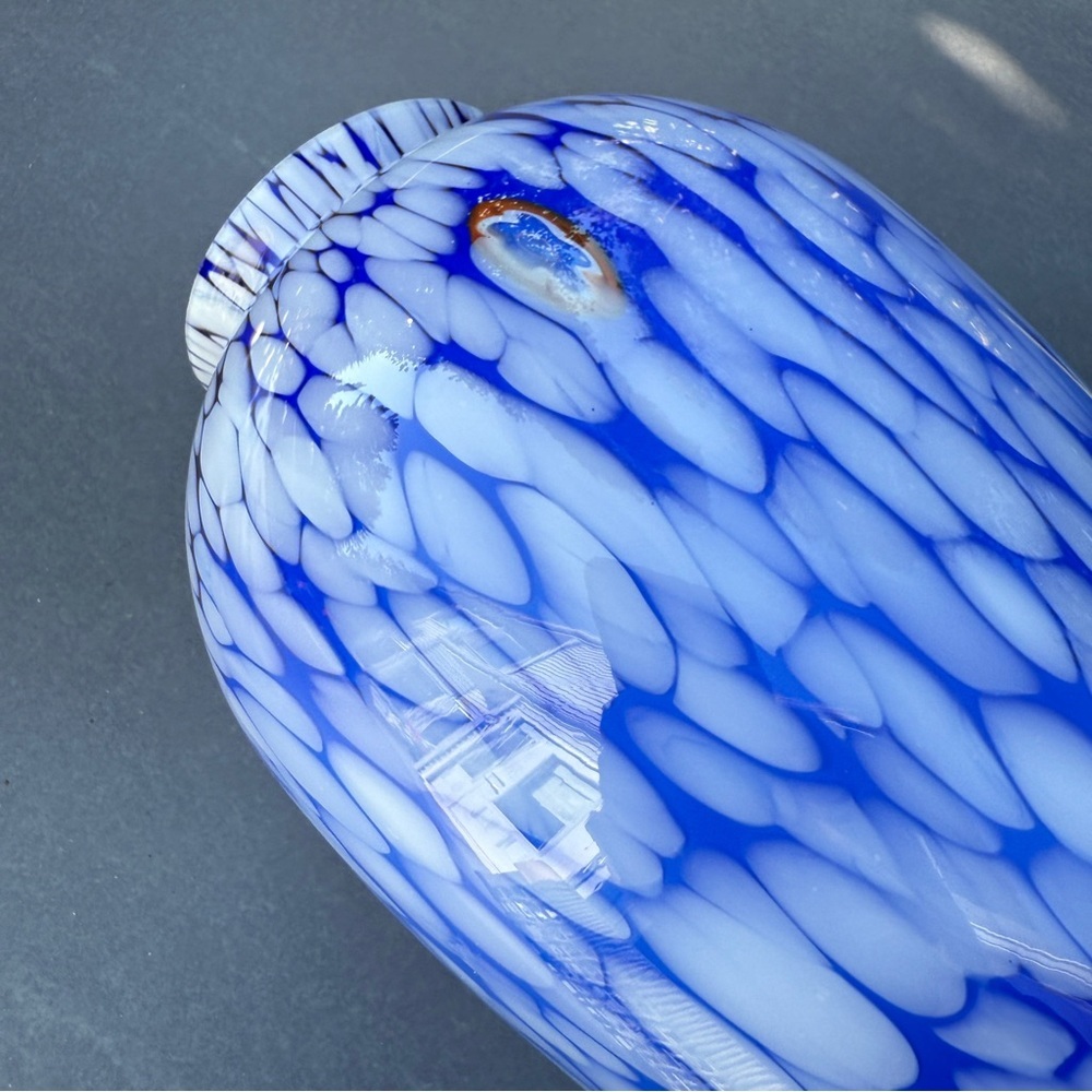 Italian Millefiori Blue and White Hand Blown Art Glass Vase or Light Cover - Picture 11 of 17